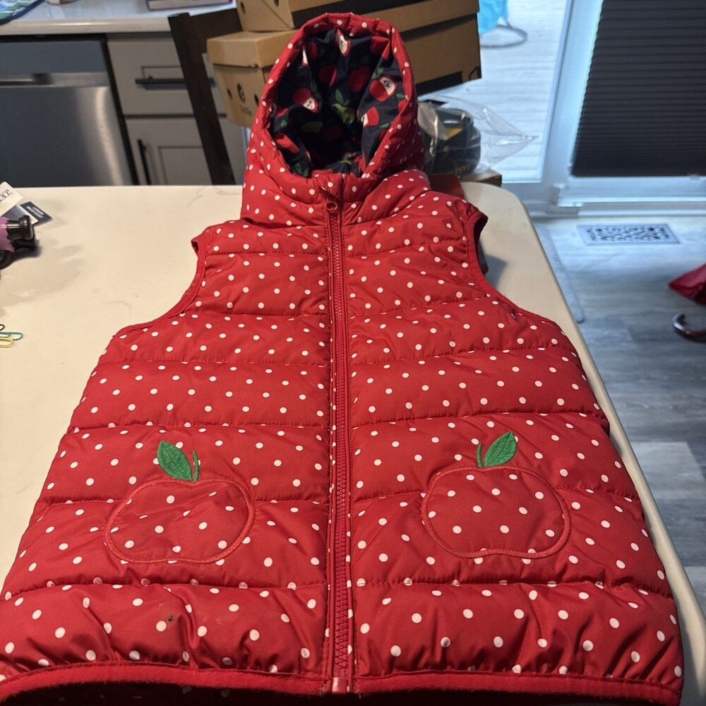 Gymboree Girls Teacher’s Favorite Fall Candy Apple Red Dot Puffer Vest Size 8